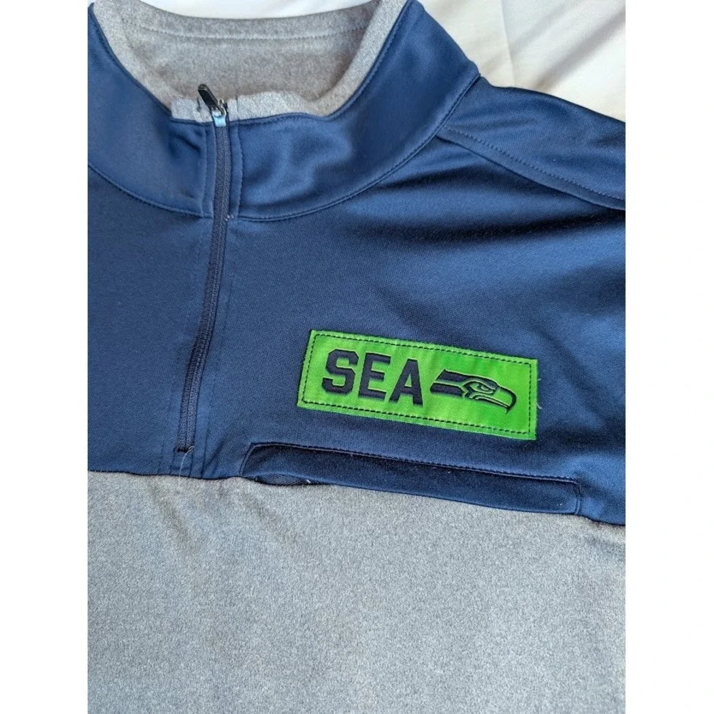 NFL Team Apparel Seattle Seahawks Quarter Zip Pullover Men's 2XL Navy Gray SEA